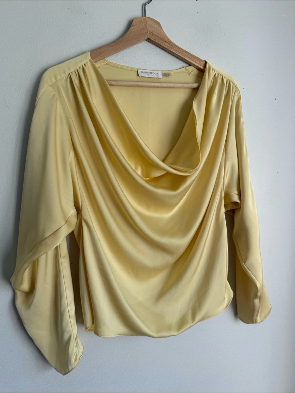 Ramy Brook Tayler Satin Drape Cow Neck Blouse Top in Butter Yellow - Picture 3 of 6